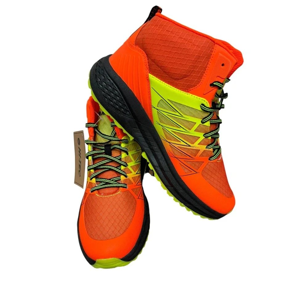 Hi-Tec Mens Neon Orange Lime Green High Top Demolisher Hiking Boots Size 9.5 NEW